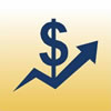 An icon depicting a line graph that is visibly going up. At the end of the graph line is an arrow (implying that the upwards trajectory will continue). Above the line graph is a dollar symbol.