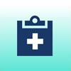 An icon depicting a clipboard with a white medical cross.